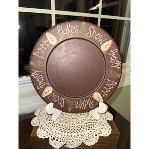 Folk Art Primitive Family Snowman Wooden Plate, Christmas decor
